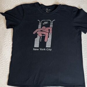 Vintage Nike we Ran New York City Black Graphic Tee with Pink and Gray Design